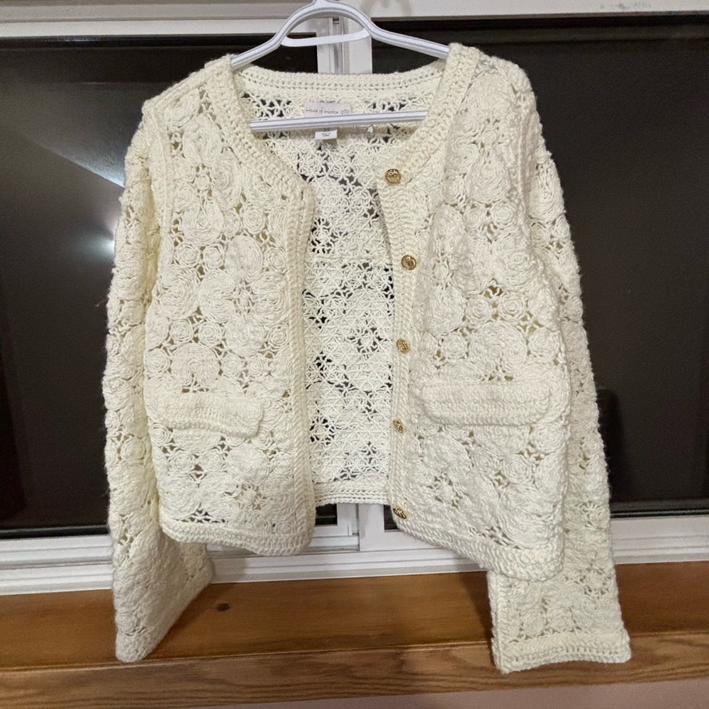 House of Harlow 1960 Cream Crochet Cardigan